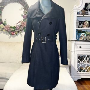 Women's GUESS Black Wool Blend Coat Jacket Mid Length - SIZE S